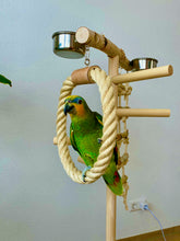 Lade das Bild in den Galerie-Viewer, Papageien Freisitz aus Birkenholz/Kiefernholz inkl. Futterschüsseln und Spielzeug 1,20 m