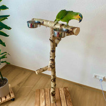 Lade das Bild in den Galerie-Viewer, Papageien Freisitz aus Birkenholz inkl. Futterschüsseln 1,20 - 1,60 m