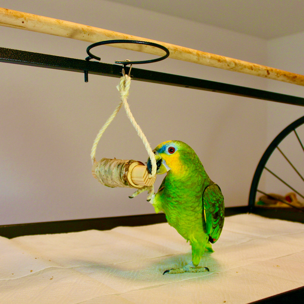 Papageien Spielzeug Denkspiel aus Sisal/Birkenholz mit Karabiner