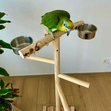 Lade das Bild in den Galerie-Viewer, Papageien Freisitz aus Birkenholz/Kiefernholz inkl. Futterschüsseln 1,20 m
